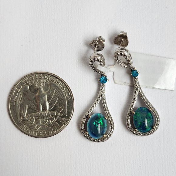 NWT 925 Natural Blue Ridge Opal Triplet & Apatite Art Deco Style Stud Earrings - Picture 9 of 14